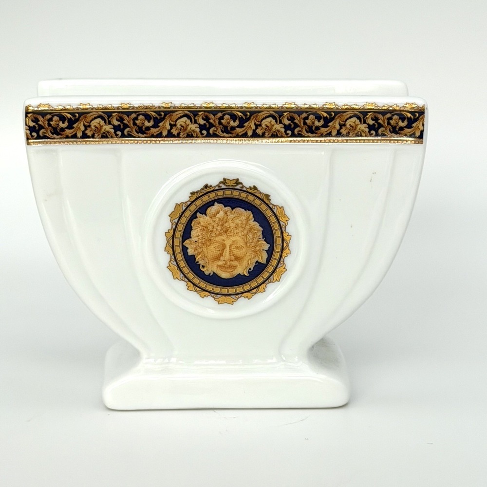 Vintage Bacchus T Limoges France Porcelain Napkin Holder Blue Gold Gilt